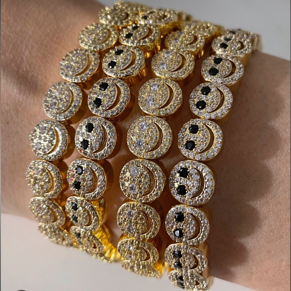 Lisa Golzan Happy Face Smile Bracelet Pave Gold Black